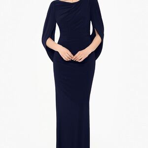 Betsy & Adam Dark Blue Long Sleeve Gown
